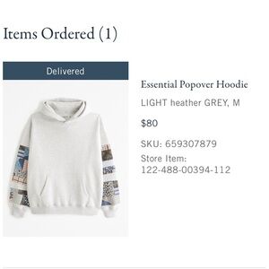 Abercrombie - Essential Popover Hoodie - Light Heather grey / patchwork - NWT
